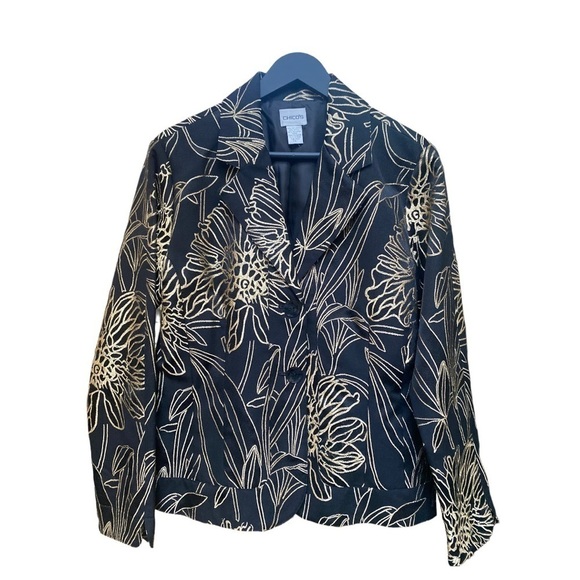 Chico's IVintageI Metallic Black/Gold I Embroidered I Blazer I Jacket I Size: 1 - Picture 2 of 13